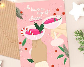 Christmas card in pink for friends with saying
