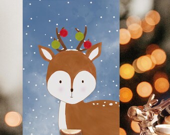 Christmas card cute deer in the snow