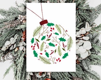 Christmas card Christmas tree ball with botanical elements
