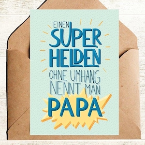 Vatertag Karte Postkarte für Papa mit Spruch Superheld