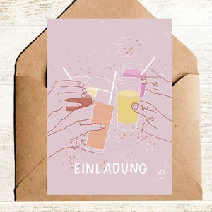 Einladungskarte mit Gläsern Postkarte anstoßen
