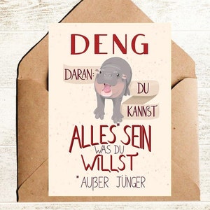 Moo Deng Geburtstagskarte lustige Hippo Karte mit Spruch