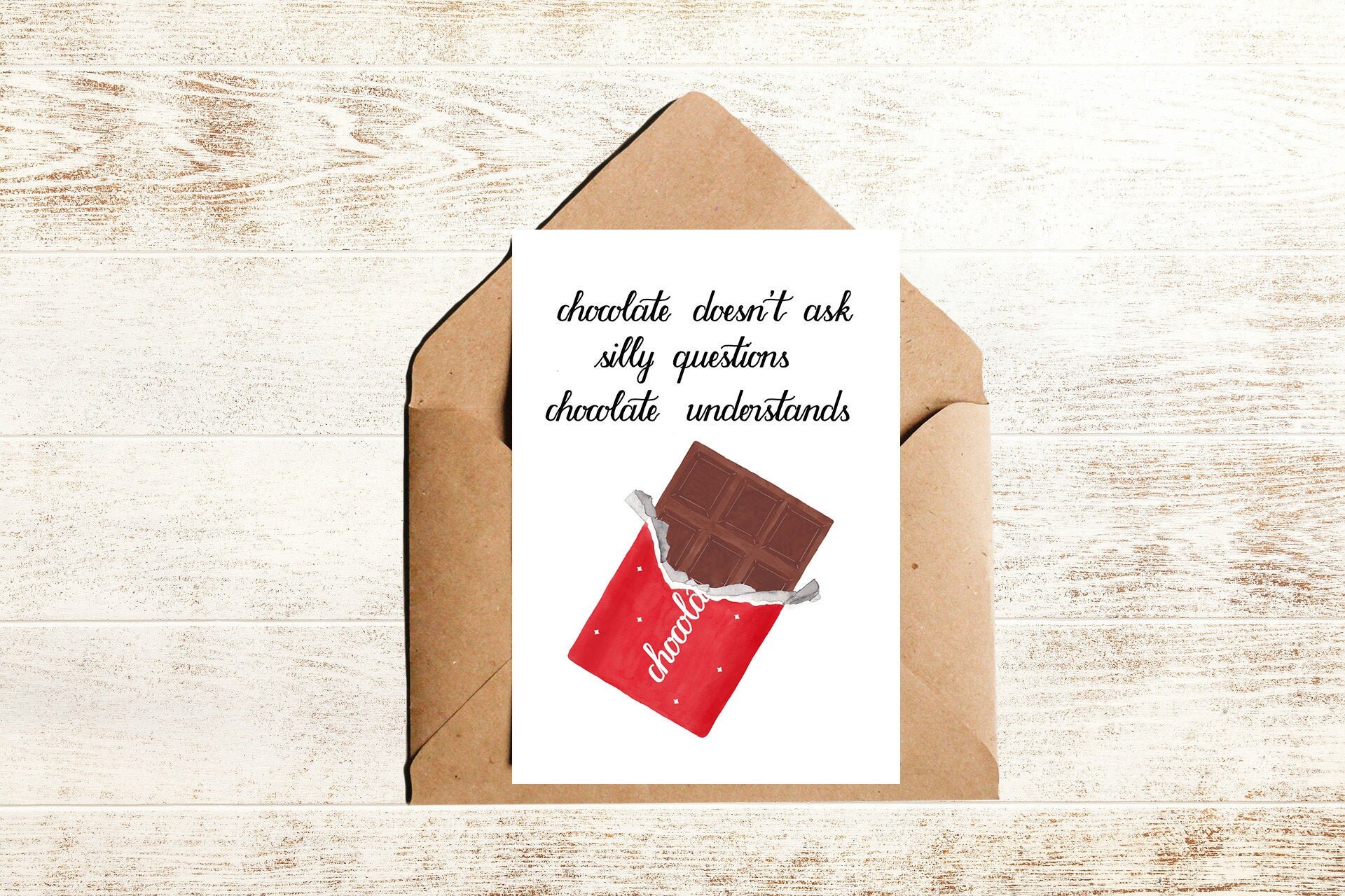 Postkarte Schokolade mit Spruch Etsy