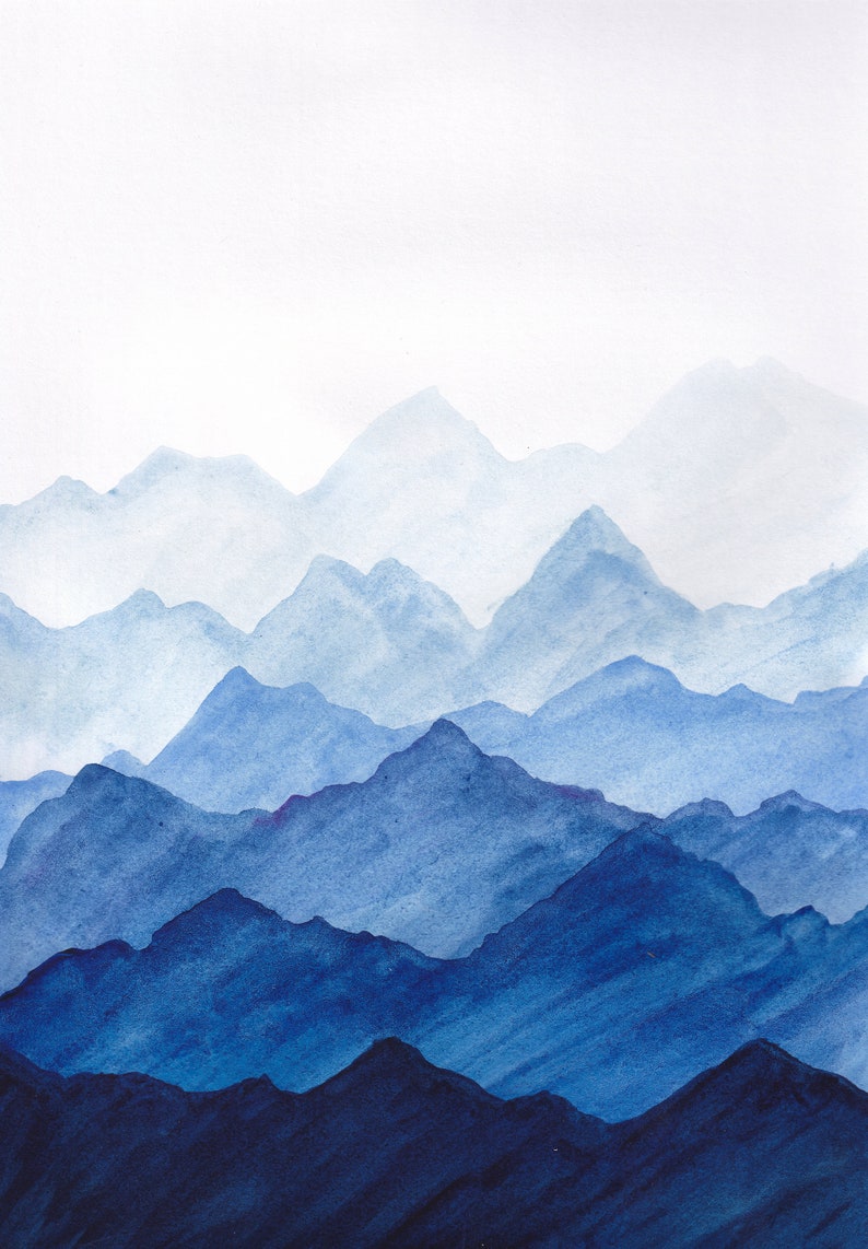 Blue mountains aquarell wallart nature landscape poster