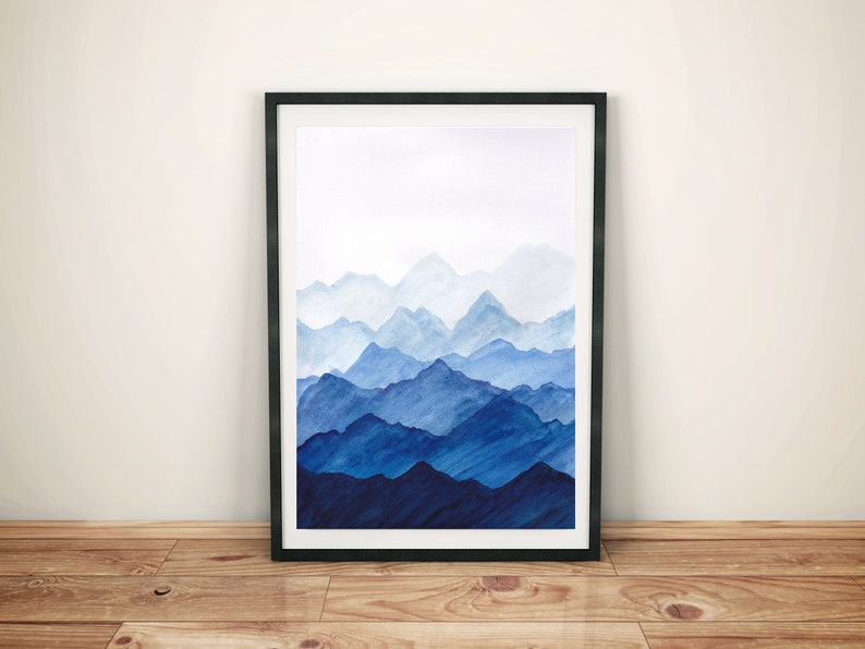 Blue mountains aquarell wallart nature landscape poster