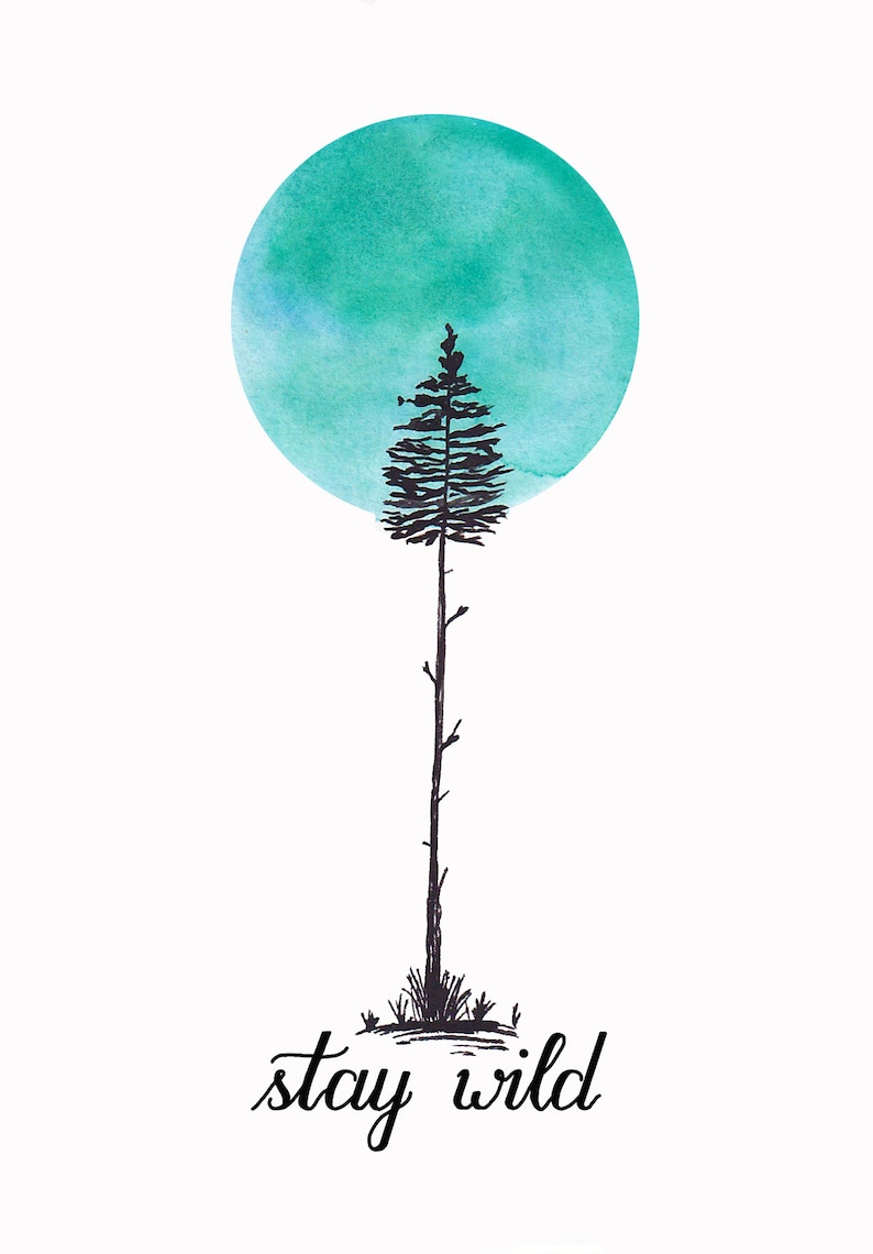 Postcard stay wild with tree and moon