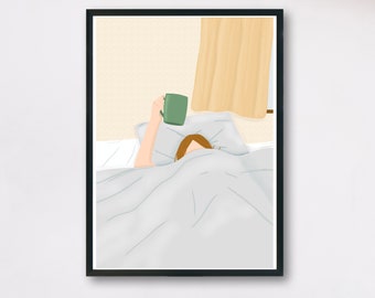 Kunstdruck Kaffee im Bett am Morgen A3, A4