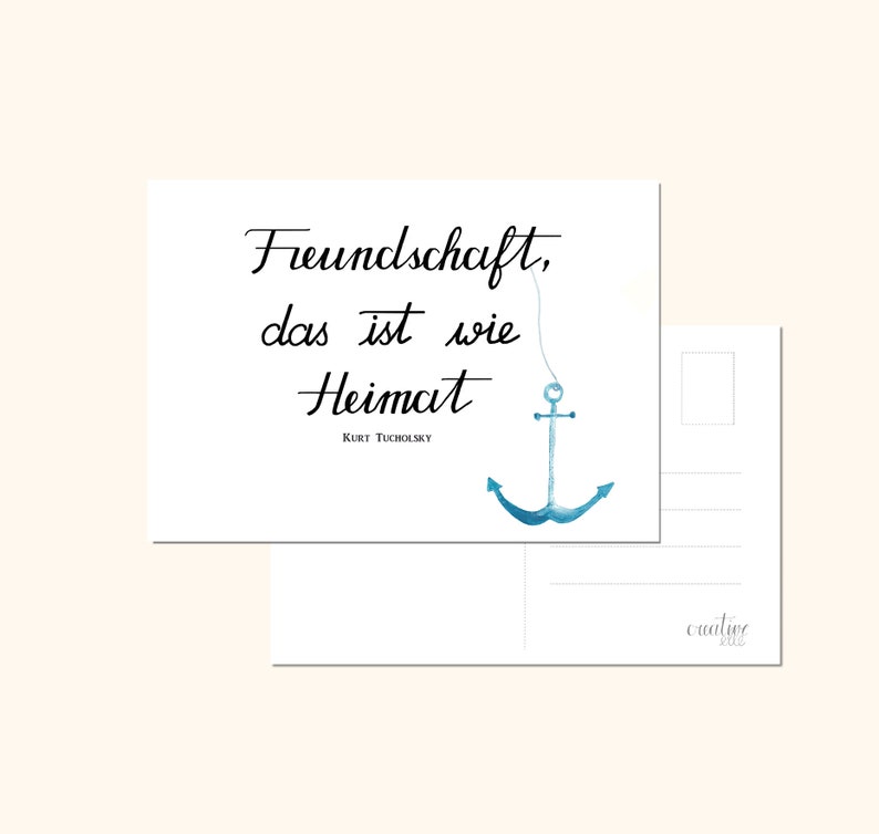 Karte Freundschaft mit Anker und Spruch Freundschaft das Etsy.de