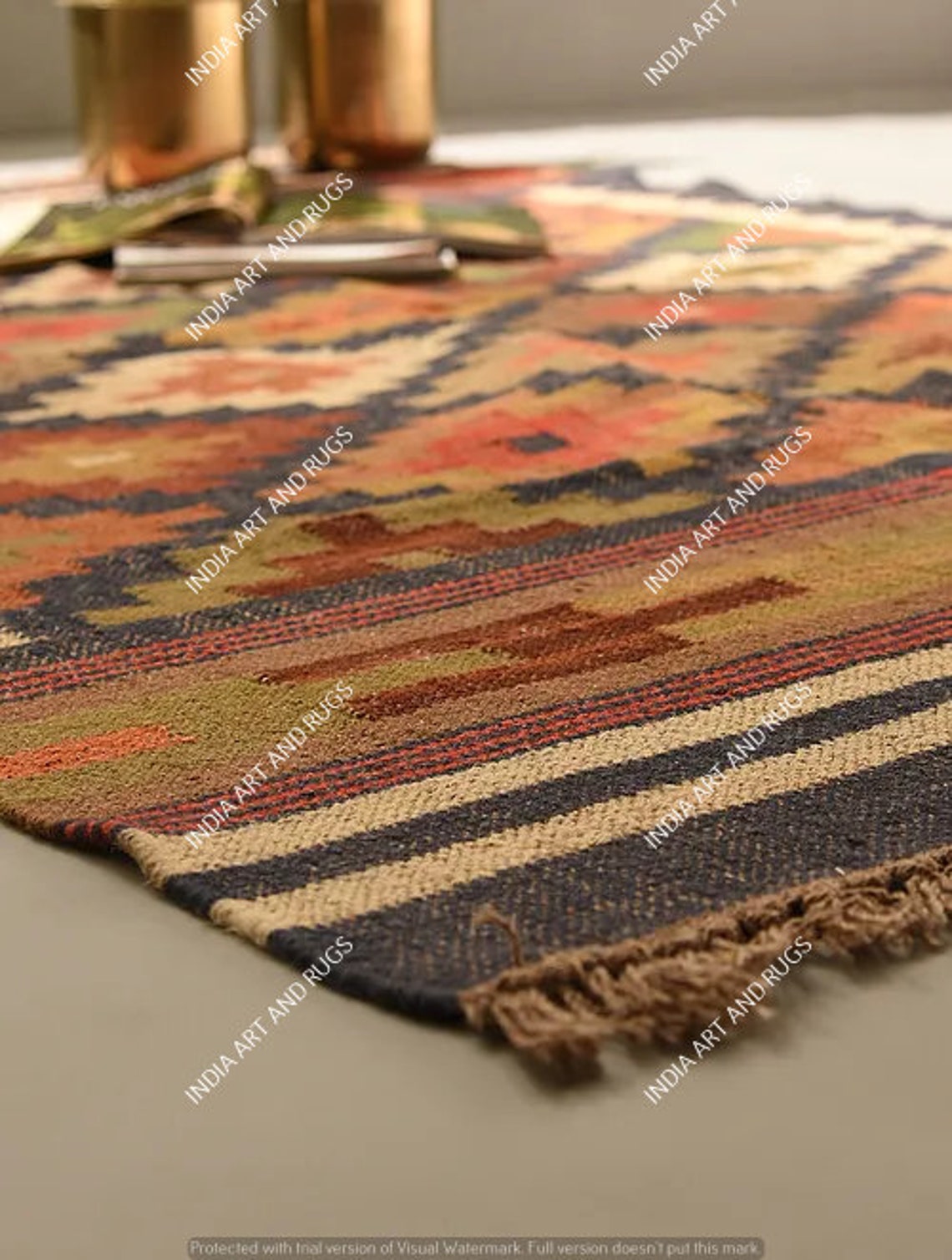 Wool Jute Kilim Rugs Runner Wool Jute Custom Bohemian Art Boho Etsy