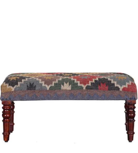 Kilim Rug Bench Ottoman Upholstered Bench Handmade Furniture