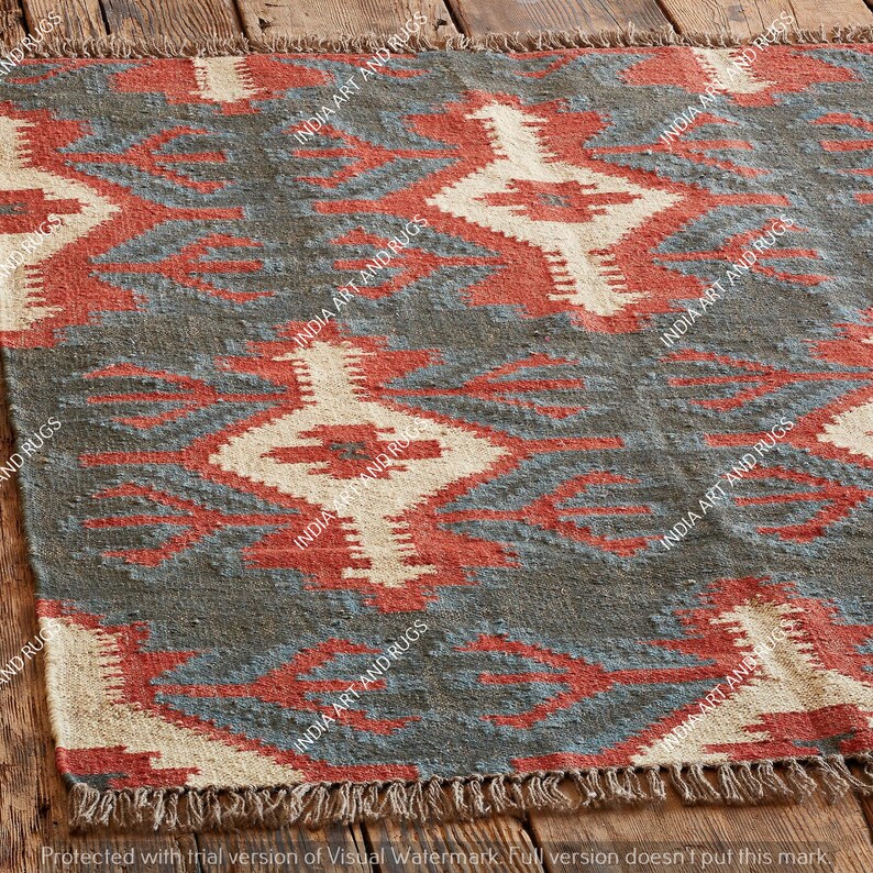 Wool Jute Kilim Rugs Runner Bohemian Custom Art India Etsy