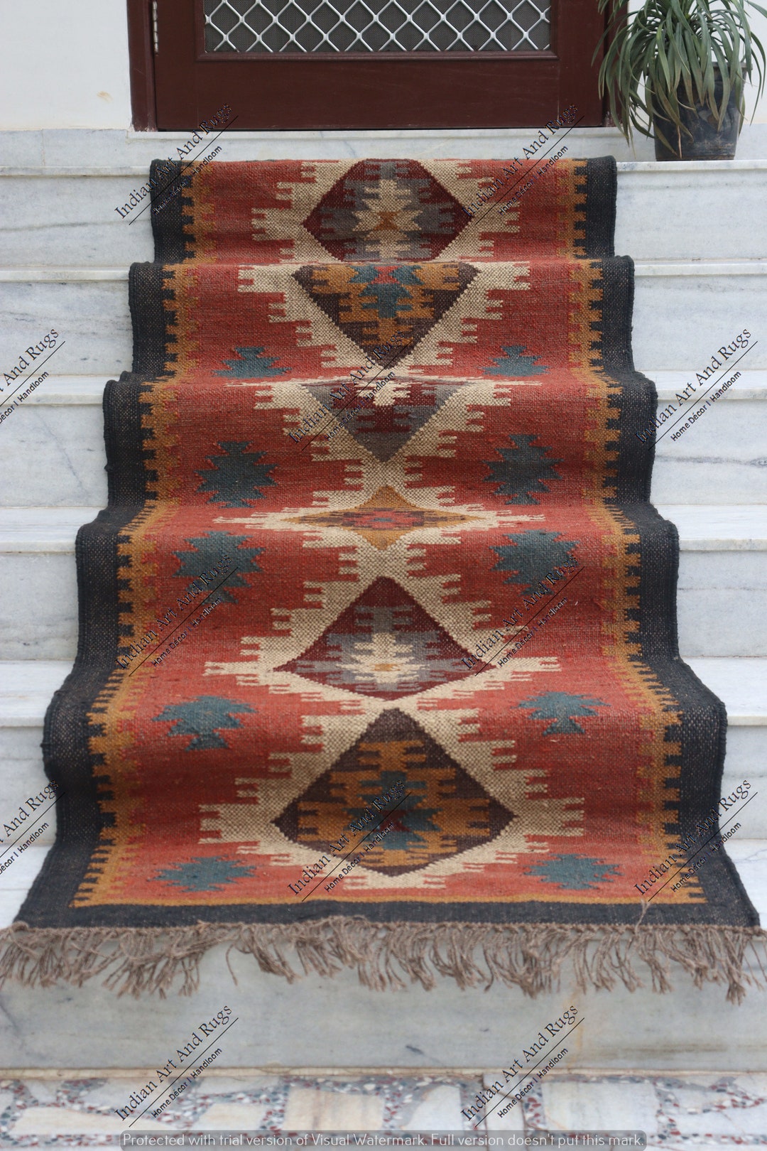 Kilim Runner Rug Jute Handwoven Kilim Dhurrie Rug, Handmade, Dhurry
