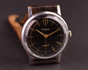 Vintage Mens Pobeda, Reloj de pulsera soviético para hombres, Reloj mecánico clásico, Reloj de pulsera de vestir para hombres, Relojes vintage para hombres, Ideas de regalos