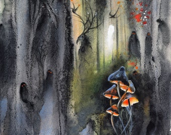 Sacred Forest A3, A4 ART PRINT. Fantasy Card / Wall Art. Dark magic, spirit, gloomy pagan creature, Gothic fairytale poster by Lumitar