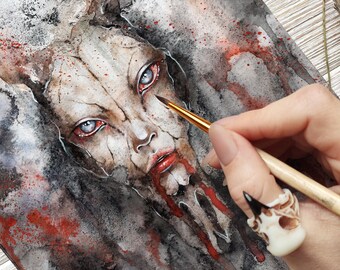 Diosa de la Muerte y la Decadencia. Obra impresa. Kalma finlandesa, arte de fantasía oscura, decoración gótica para el hogar. Lámina de terror para pared, obra de Lumitar.