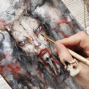 Göttin des Todes und des Verfalls Druckgrafik. Dunkle Fantasy Kunst, Gothic Home Decor. Horror Print, böser Geist Aquarell von Lumitar