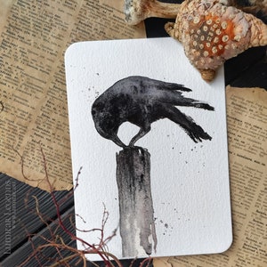 Oeuvre d'art IMPRIMÉE Black Raven, carte postale. Aquarelle fantastique représentant un corbeau, décoration gothique pour la maison. Impression murale, impression d'art Lumitar par Lumitar