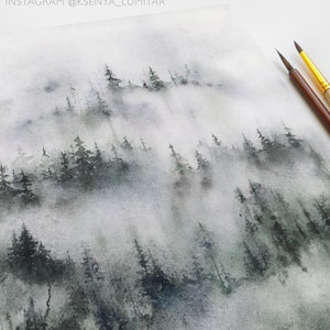 霧の森アートプリント エーテルの絵画霧の山の風景カード、ホームデコレーション、霧の森のポストカード、Lumitar のポストカード A3 A4