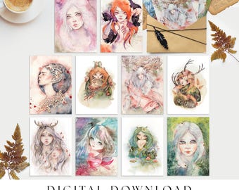 10 Hadas Fantásticas IMPRIMIBLES / Decoración de Pared Fairycore / Set de Postales y Pósteres / Arte Digital Imprimible. Listas para imprimir, DESCARGA INSTANTÁNEA