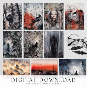 10 PRINTABLE Horror Gothic Postcard and Poster Set, Vol.1. Printable Digital Design | Dark Mystic Woodland. Ready to print, INSTANT DOWNLOAD