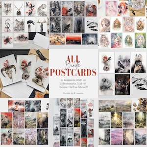 ALL PRINTABLE Dark Fantasy Postcards, Full Shop Bundle, Unlimited Online Access to 50+ Postcards, Ready to print Digital Instant Download.