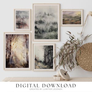 10 Postales y carteles del bosque etéreo IMPRIMIBLES / Diseños digitales imprimibles de Misty Woodland. Listo para imprimir, DESCARGA INSTANTE