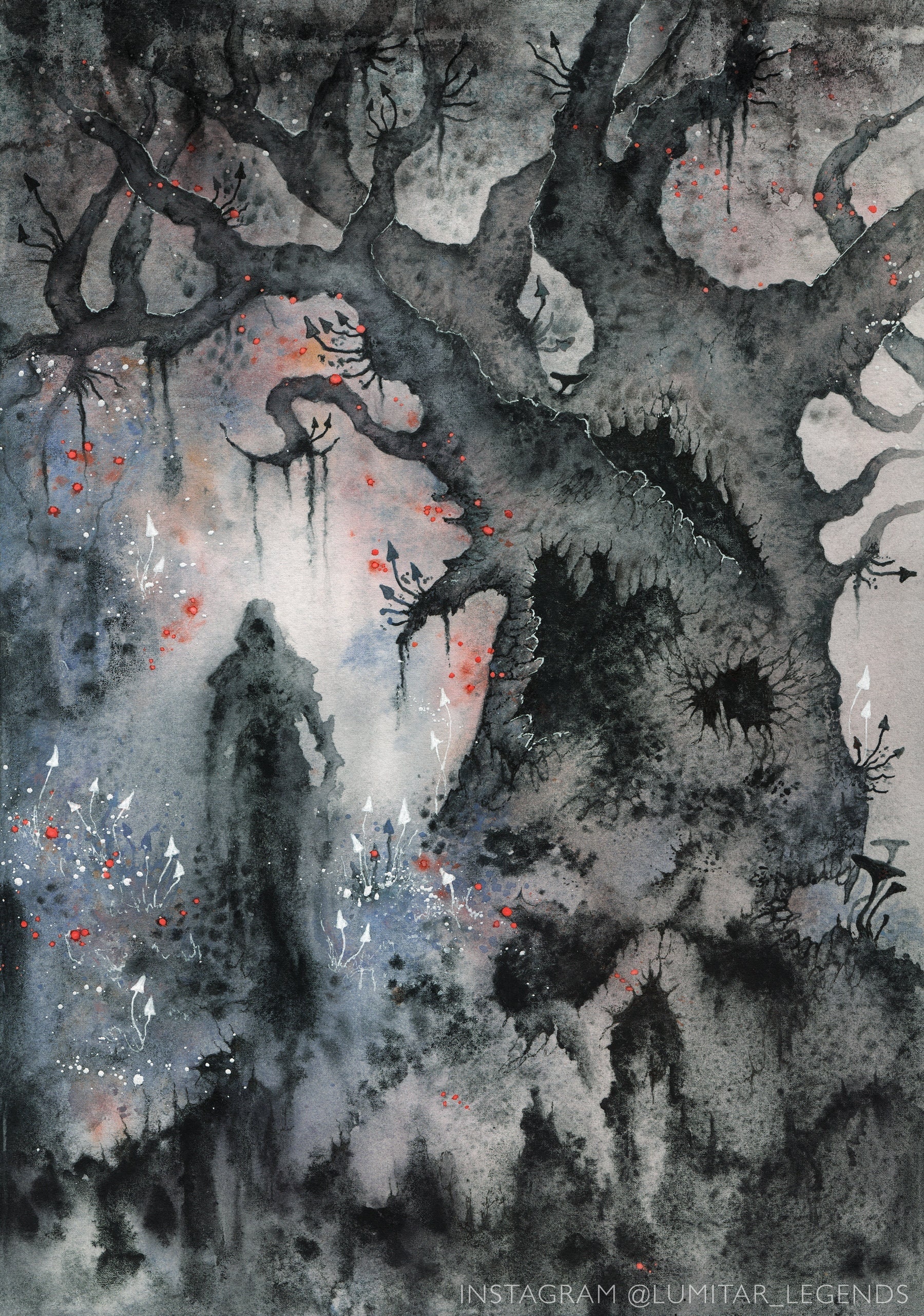 Forest Spirit Watercolor Art Print – Gothic Dark Fantasy Home Decor - Etsy