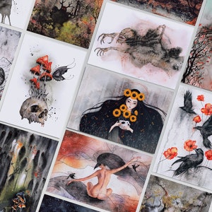 Horror Tales: 17 Dark Fantasy Cards por Lumitar | A6, 10 x 15 cm | Coleção de arte de parede gótica, cartões postais postcrossing