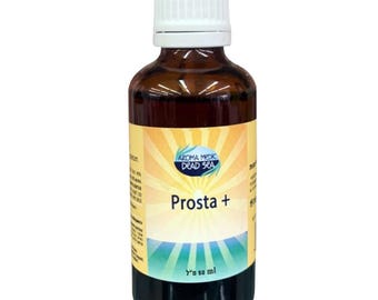 May include: A brown glass bottle with a white cap, labeled "Aroma Medic Dead Sea Prosta +" and "50 ml".