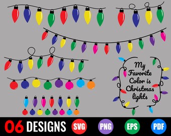 Christmas Lights Svg Commercial Use String Lights Lights Bundle Bulbs Christmas Clip Art Cricut Silhouette Svg Png Dxf