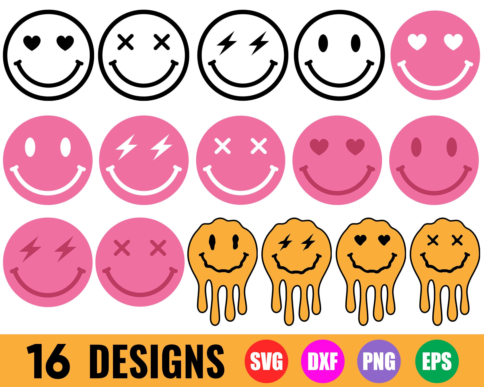 Craft Supplies & Tools Melting Smiley Face SVG Bundle Melted Smiley ...