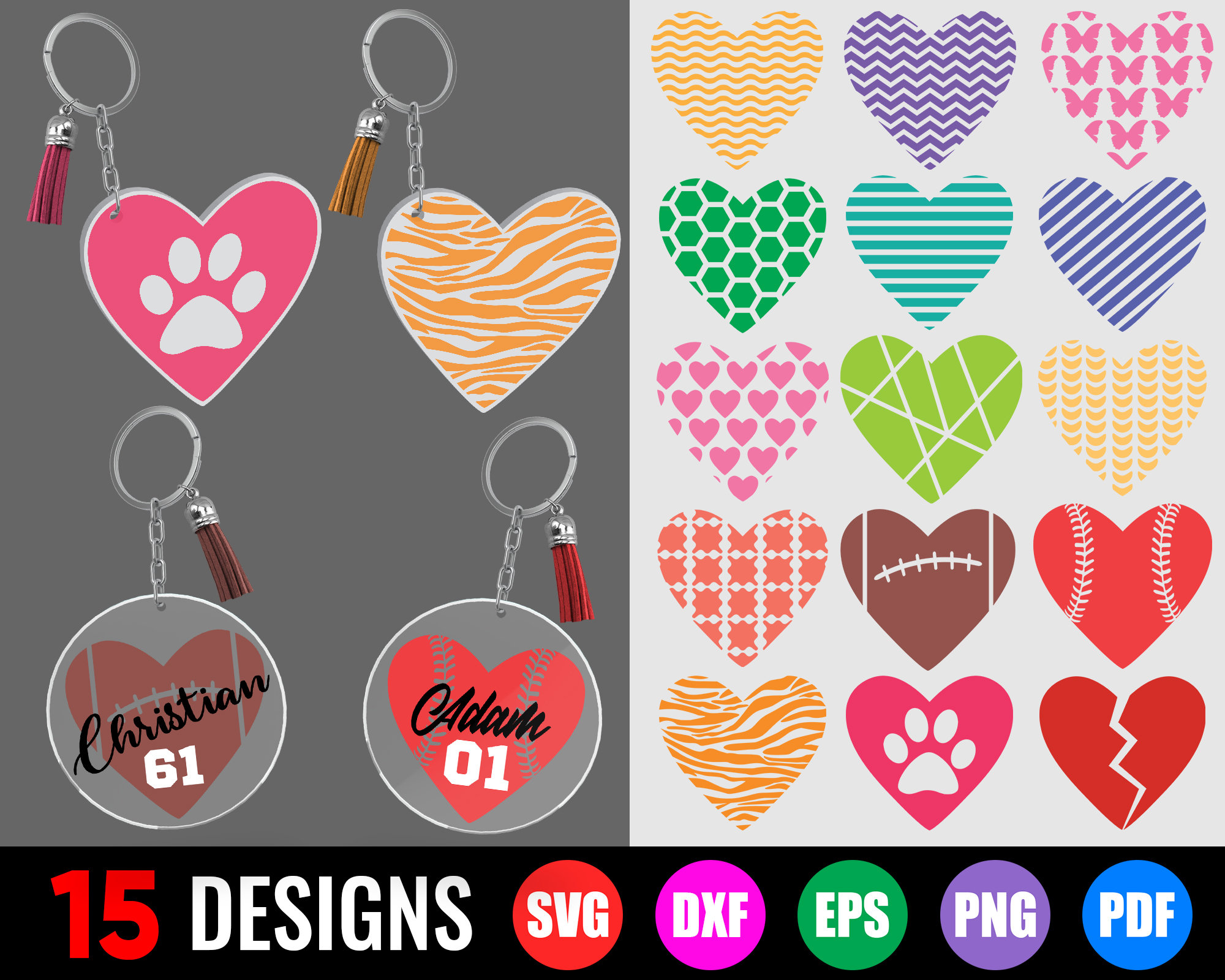 Keychain SVG Heart Keychain Patterns SVG Heart SVG Keychain Etsy