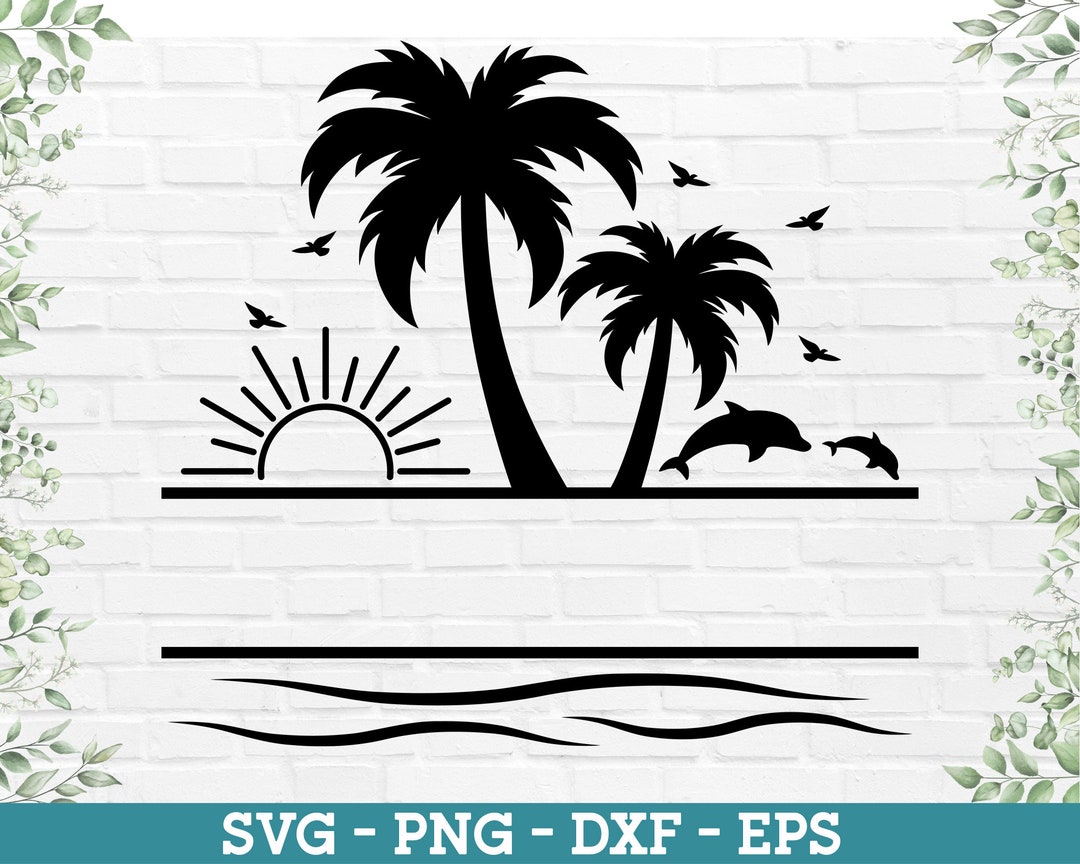 Palm Tree Split Monogram SVG Palm Tree Frame SVG, Beach SVG, Palm Tree ...