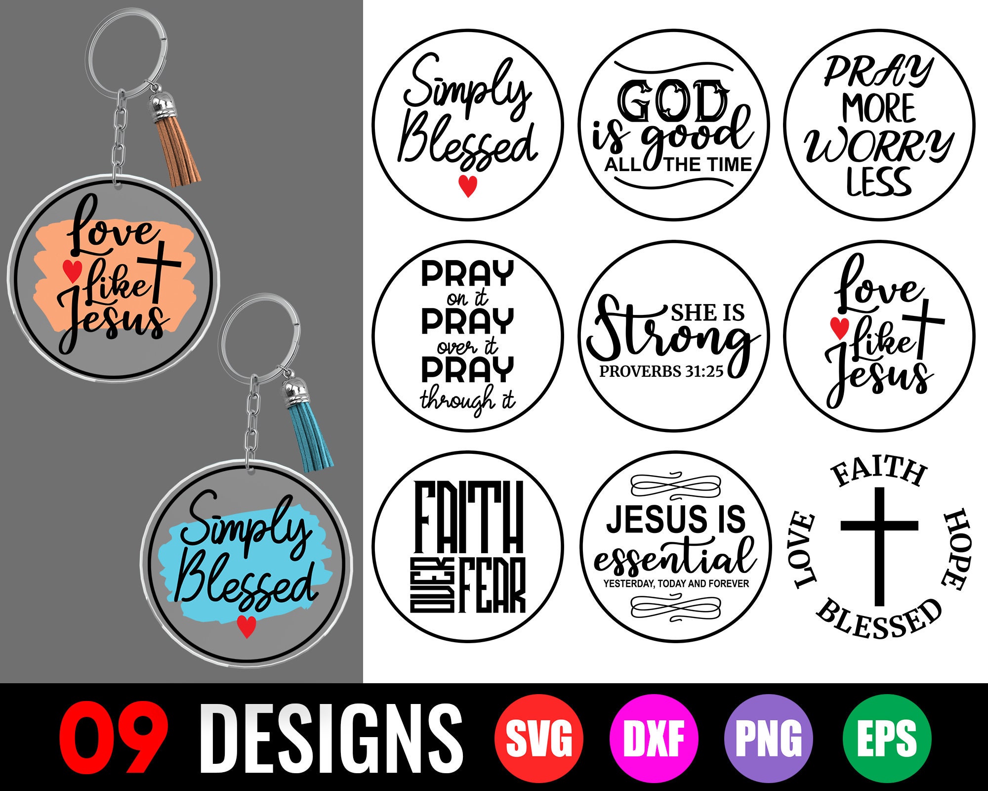 Christian Keychain SVG Round Keychain SVG Keychain Patterns | Etsy