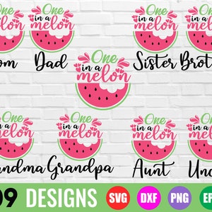 One In a Melon SVG Bundle, One In a Melon Family SVG Bundle, Watermelon Birthday SVG, Summer svg, Watermelon svg, Birthday Party Shirt svg