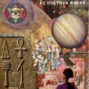 May include: The image showcases the "Inner Journey Tarot" deck by Heather Hoeps. The design features celestial and ancient symbols, including an eye within a triangle, a planet, and Egyptian hieroglyphs. The text reads "A 22 Major Arcana Deck for Personal Transformation."