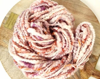 Hand-spun art yarn, merino with pearl fiber, sari silk and mohair, 63 grams