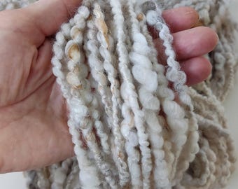 Hand-spun art yarn, merino with silk and mohair, 60 grams