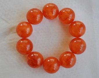 Orange marbled Bakelite bracelet, bangle.  Large, translucent Prystal ball beads, Orangeade 1930s, 1940s Art Deco bracelet. Art Deco bangle.