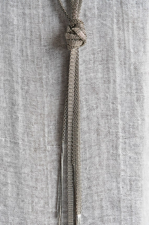 Silver metal, brickwork chain tassel necklace.  L… - image 5