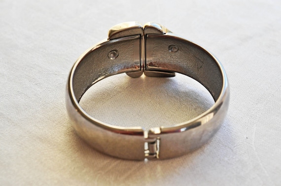 Solid, silver toned Brass clamper bangle, bracele… - image 5
