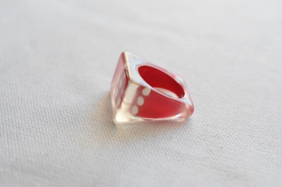 Clear Lucite rectangular ring.  Red background wi… - image 2