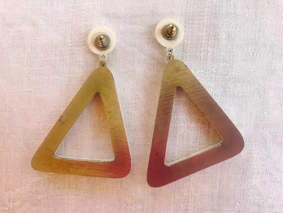 Ivory plastic triangular earrings.  Asymmetric la… - image 3