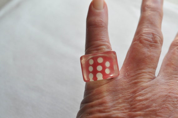 Clear Lucite rectangular ring.  Red background wi… - image 3