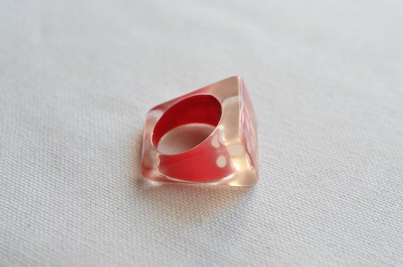 Clear Lucite rectangular ring.  Red background wi… - image 5
