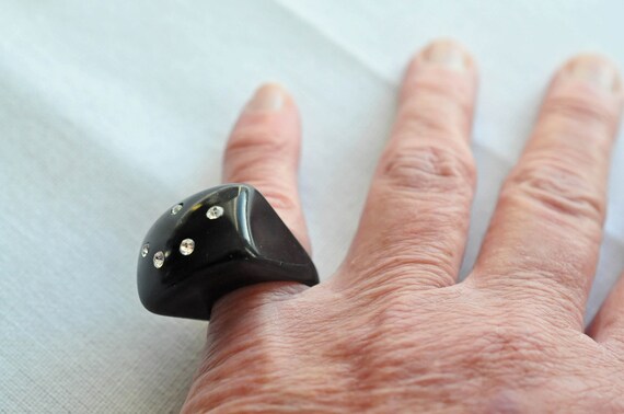 Squared black bubble ring with Rhinestones.  Tall… - image 4