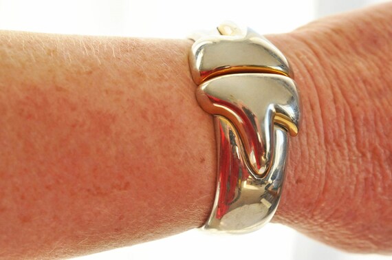 Solid, silver toned Brass clamper bangle, bracele… - image 7
