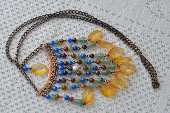 Egyptian inspired Lucite and Copper necklace.  Da… - image 4