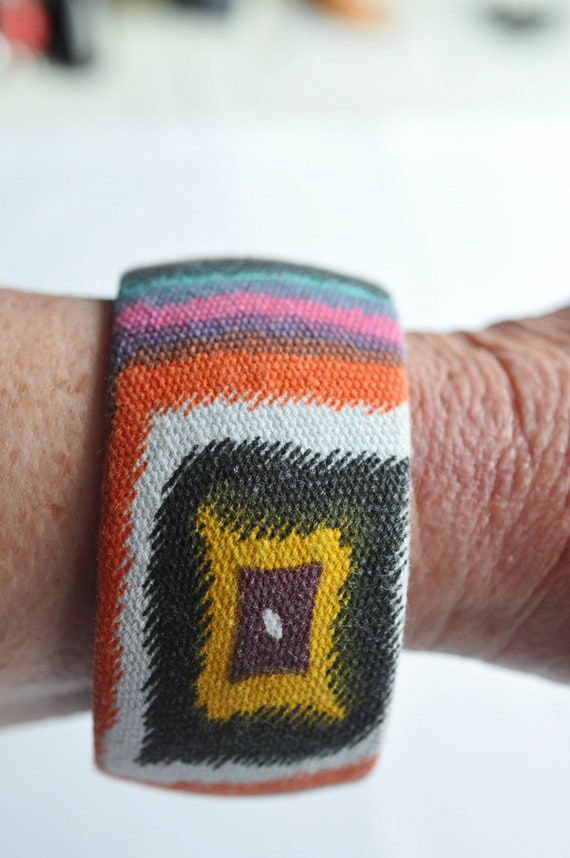 Psychedelic fabric covered wide bangle, bracelet.… - image 3