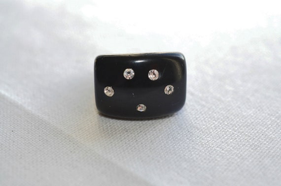 Squared black bubble ring with Rhinestones.  Tall… - image 7